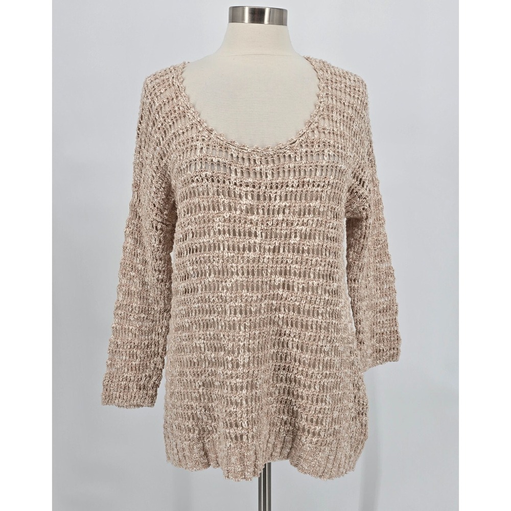 Lucky Brand Sweater Women Large Brown Open Weave Boho Lagenlook Crochet Relaxed